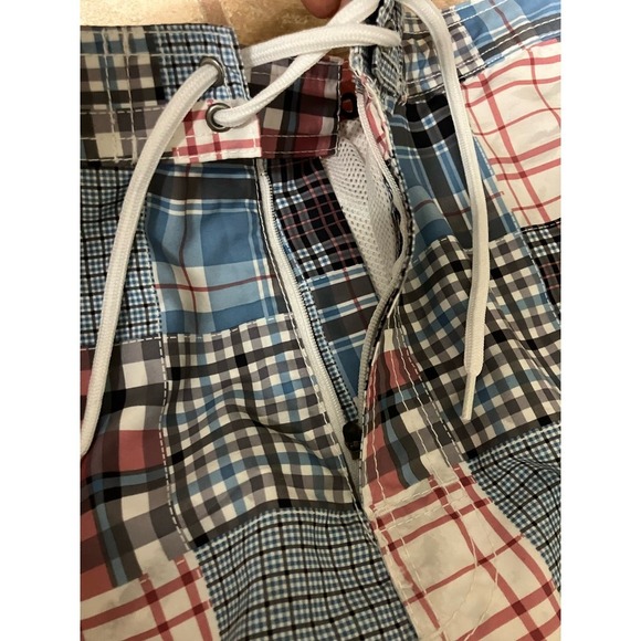 Roundtree & Yorke NWT Swimming Trunks Zip Up Plaid  Large Lined Mesh Pink Blue - Picture 10 of 11